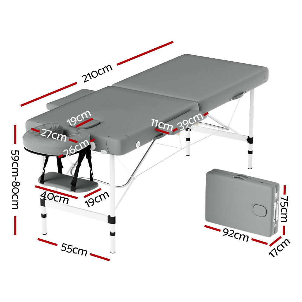 Zenses Massage Table Portable Aluminium 2 Fold Massages Bed Beauty Therapy 55cm