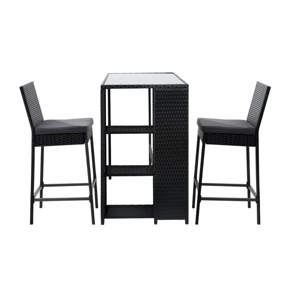 Gardeon 3 PCS Outdoor Bar Table Stools Set Patio Furniture Dining Chairs Wicker