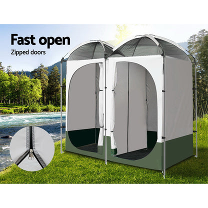 Weisshorn Double Camping Shower Toilet Tent Outdoor Portable Change Room Green