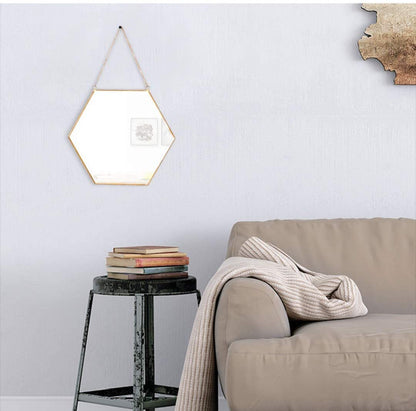 Hexagon Hanging Wall Mirror Decor (Gold Color)