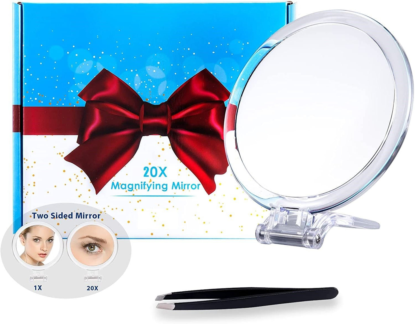 20X Magnifying Hand Mirror Two Sided Use for Makeup Application, Tweezing, and Blackhead/Blemish Removal (15 cm)