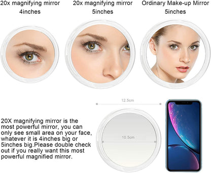 20X Magnifying Hand Mirror Two Sided Use for Makeup Application, Tweezing, and Blackhead/Blemish Removal (12.5 cm)