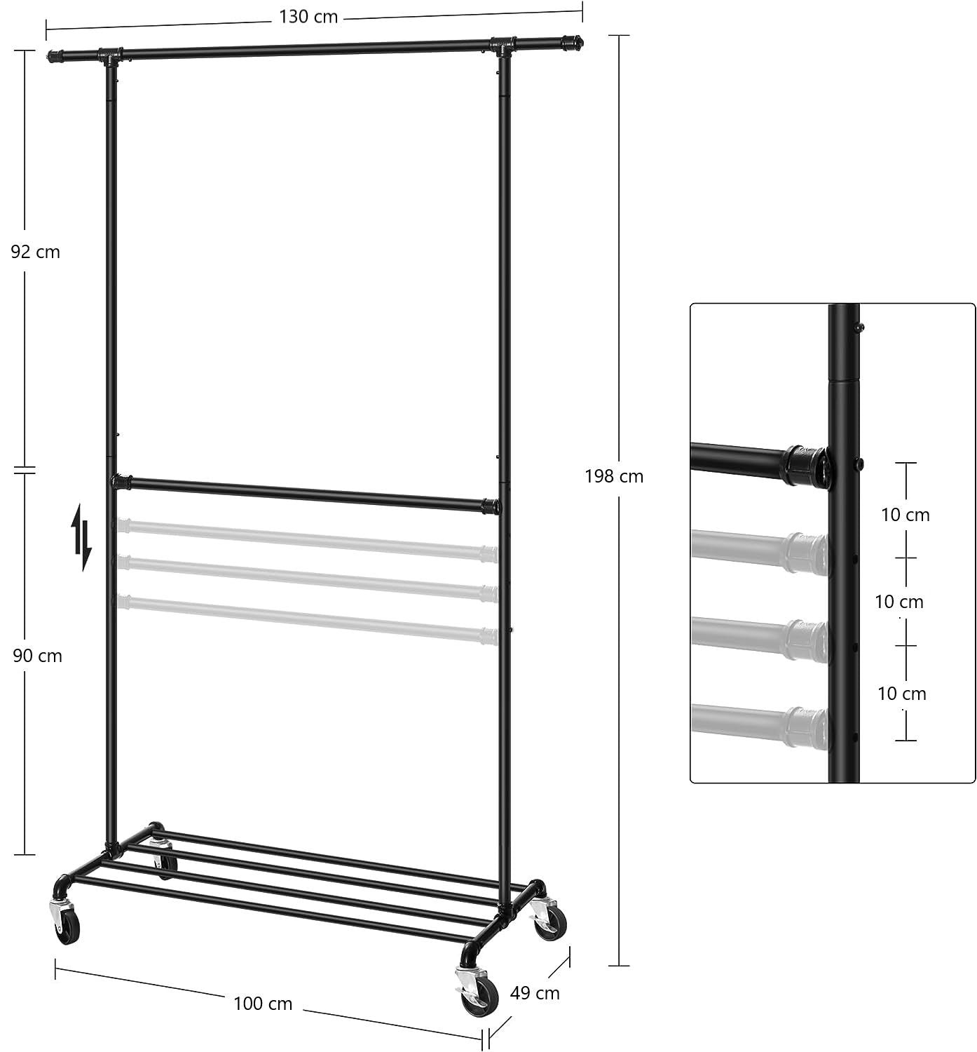 Industrial Clothing Rack Wheels Double Rod