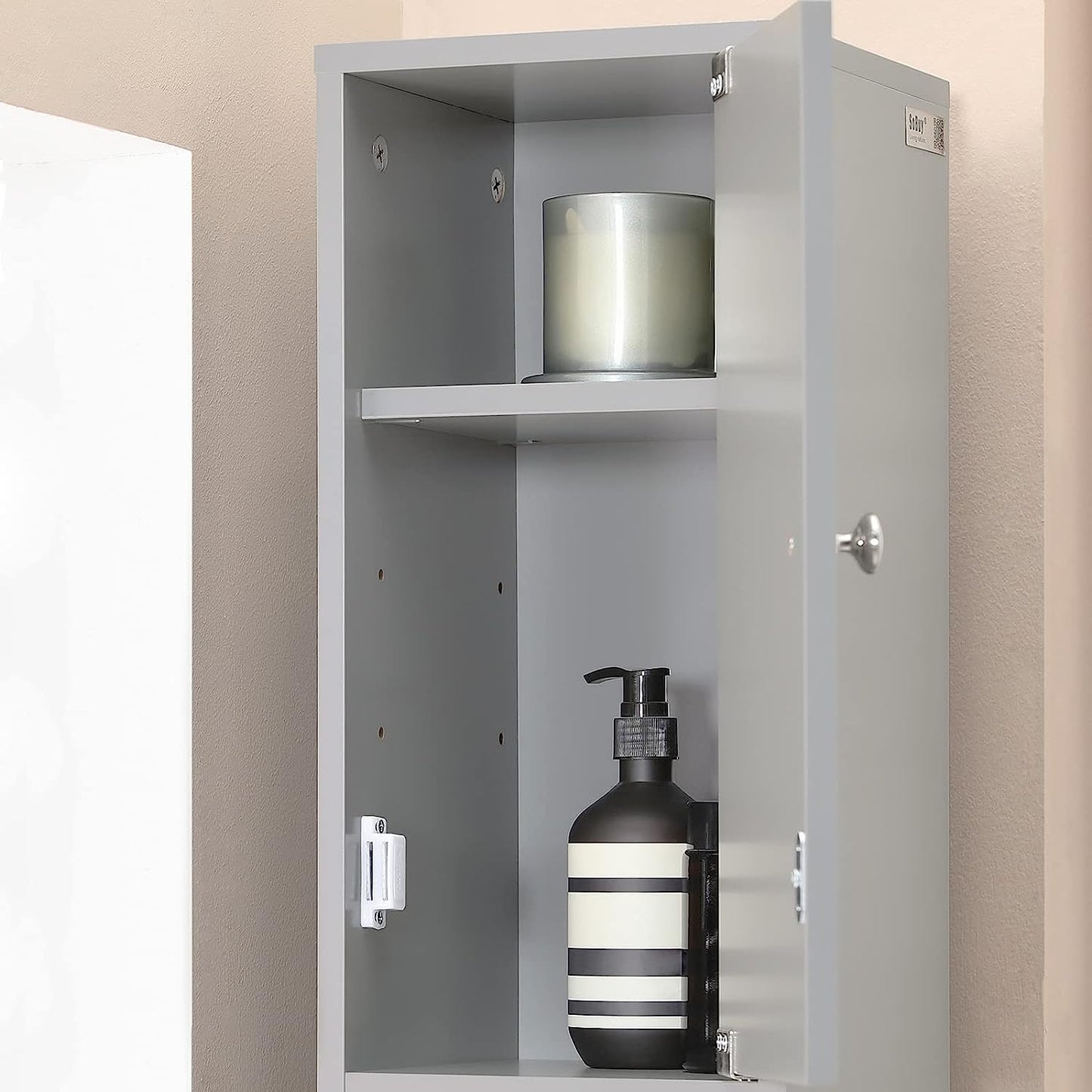 Tall Bathroom Storage Cupboard Shelves, Grey