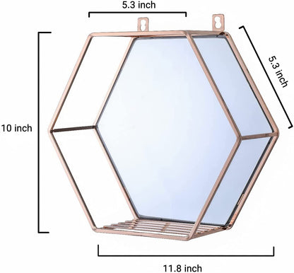 Hexagon Hanging Mirror for Home Decoration (Rose Gold Color)