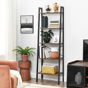 5 Tiers A-shaped Ladder Storage Shelf, Rustic, Brown