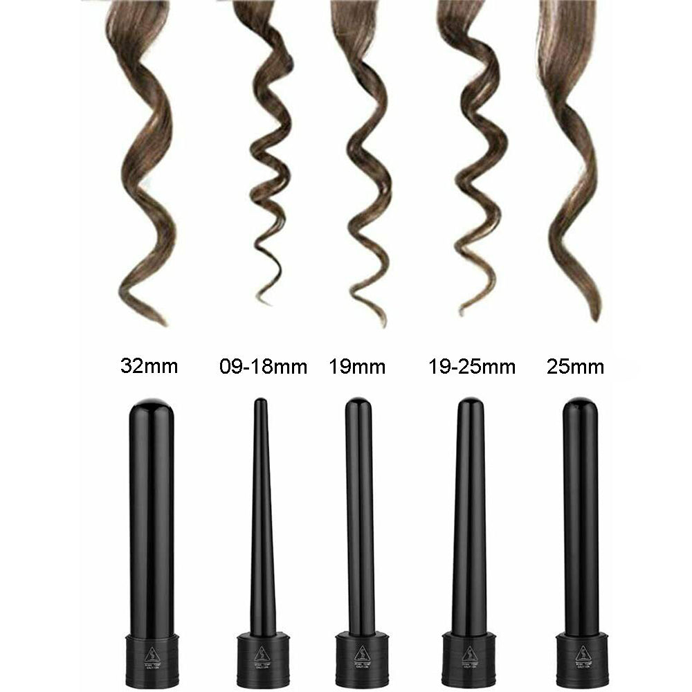 5 in 1 Hair Curler Wand Set Ceramic Styling Curling Iron Roller Barrel LED+Glove