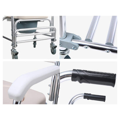Mobile Shower Toilet Commode Chair Bathroom Aluminum Bedside Footrest Wheelchair