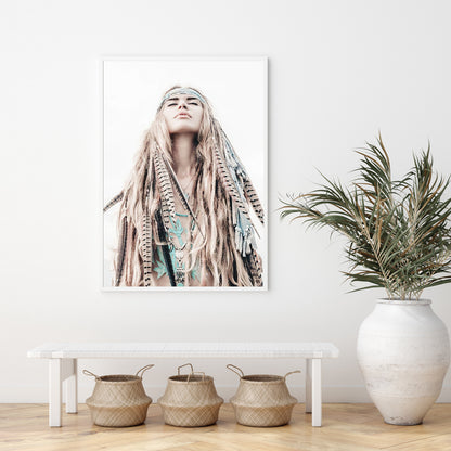 Wall Art 50cmx70cm BOHO Girl White Frame Canvas