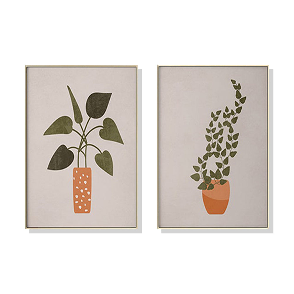 Wall Art 50cmx70cm Boho Botanical Art 2 Sets Gold Frame Canvas