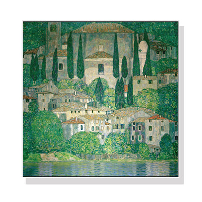 50cmx50cm Kirche In Cassone by Gustav Klimt White Frame Canvas Wall Art