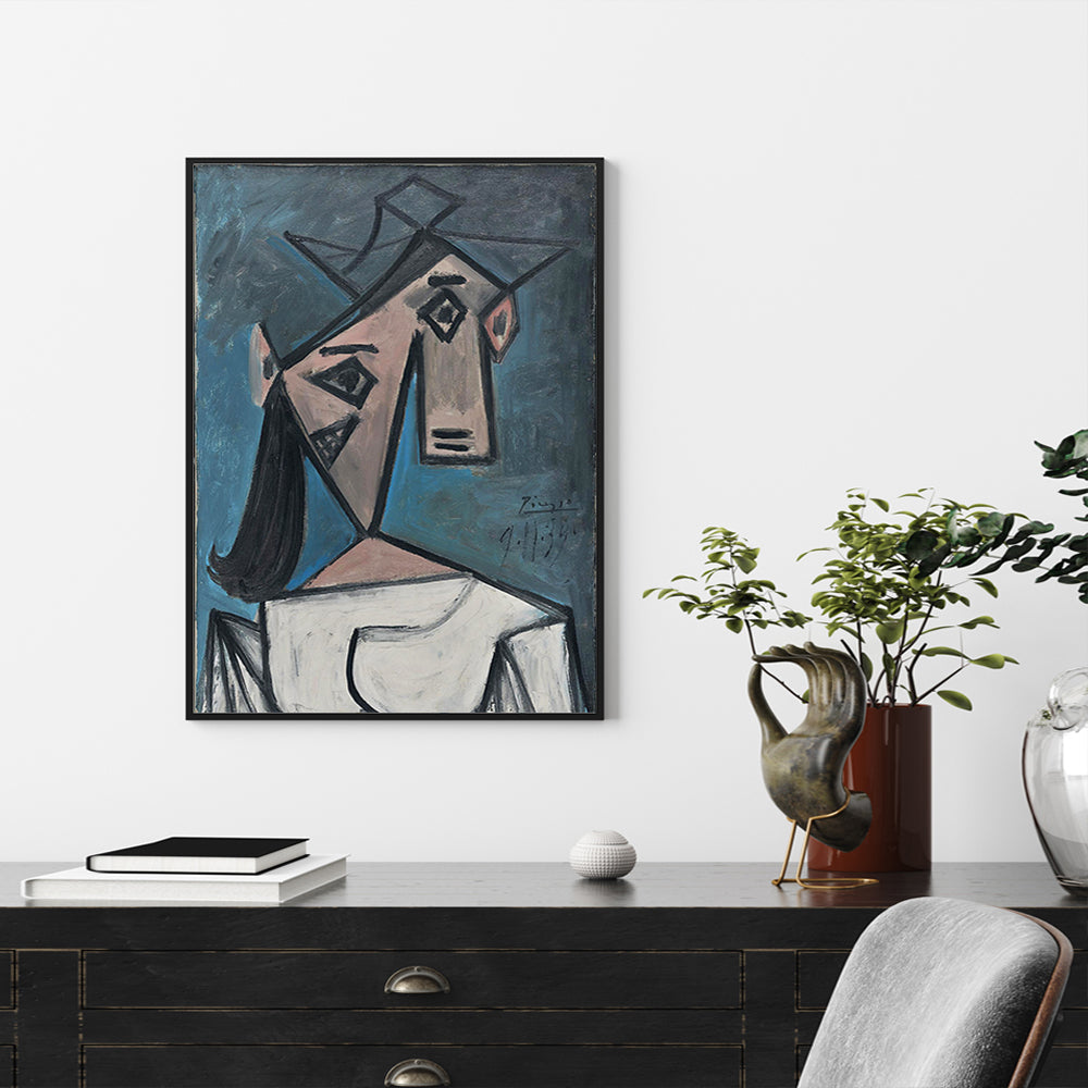 60cmx90cm Head Of A Woman By Pablo Picasso Black Frame Canvas Wall Art