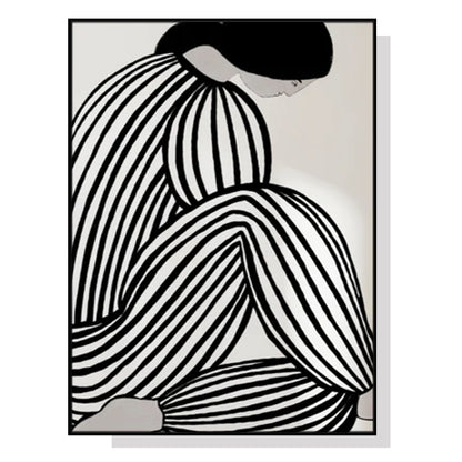 70cmx100cm Mid Century Figure Black Frame Canvas Wall Art