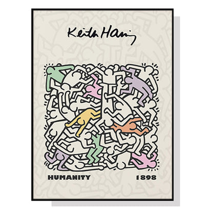 60cmx90cm Keith Haring Humanity Black Frame Canvas Wall Art