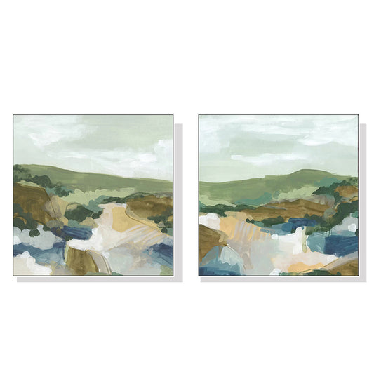 60cmx60cm Abstract Landscape 2 Sets White Frame Canvas Wall Art