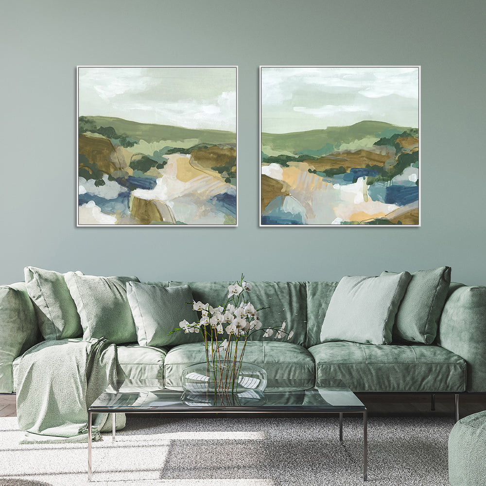 60cmx60cm Abstract Landscape 2 Sets White Frame Canvas Wall Art