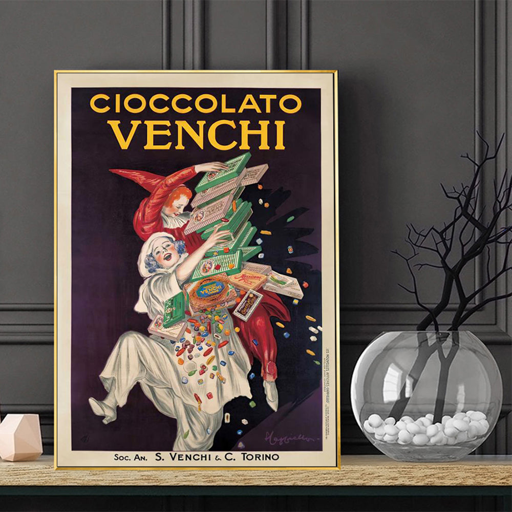 70cmx100cm Cioccolato Venchi Vintage Gold Frame Canvas Wall Art