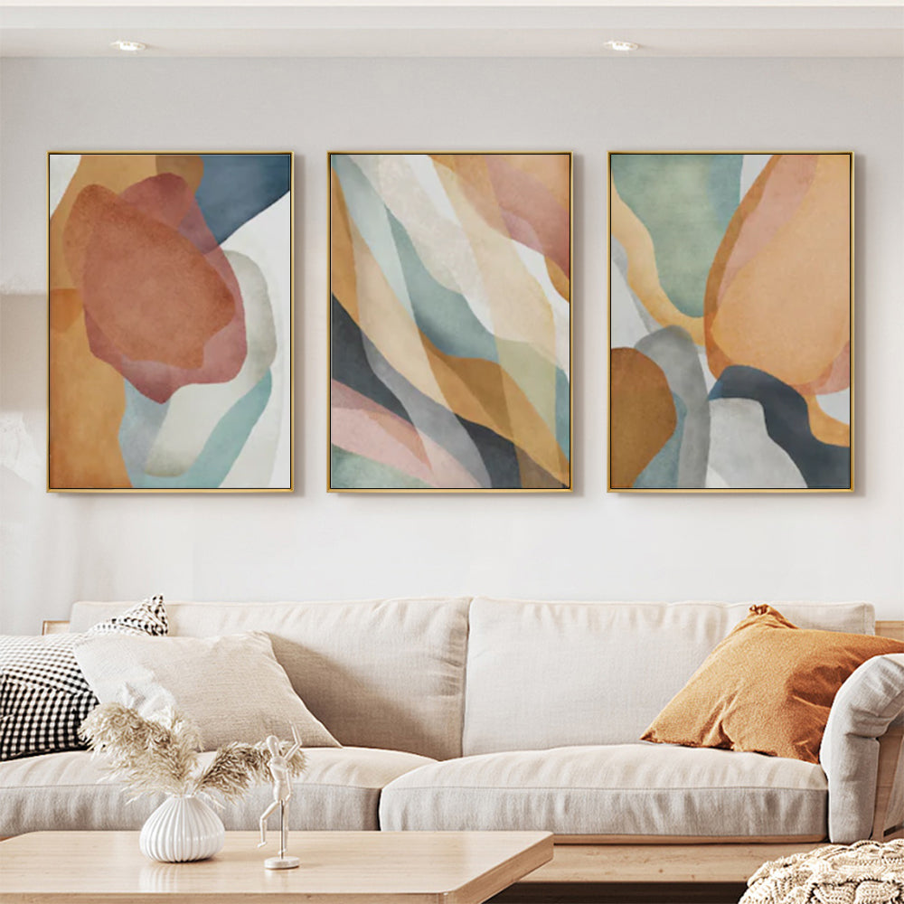 40cmx60cm Abstract Orange 3 Sets Gold Frame Canvas Wall Art