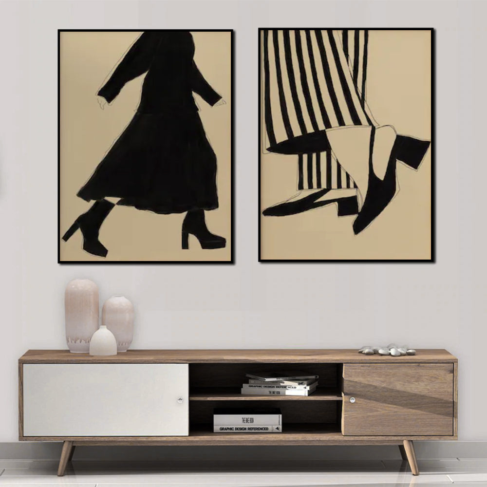 80cmx120cm Fashion Illustration 2 Sets Black Frame Canvas Wall Art