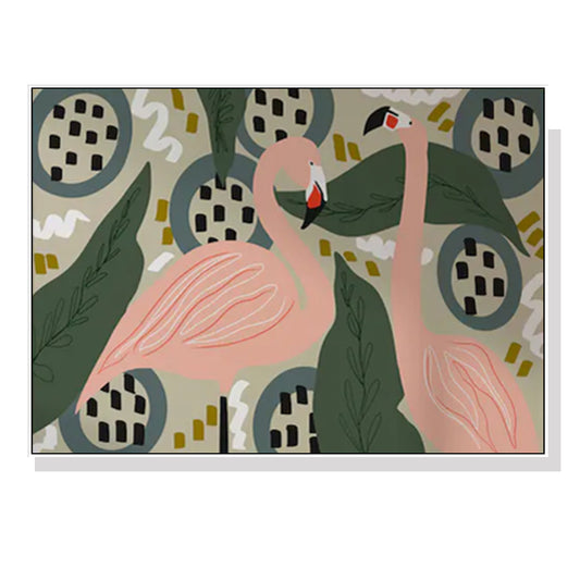 40cmx60cm Flamingo White Frame Canvas Wall Art