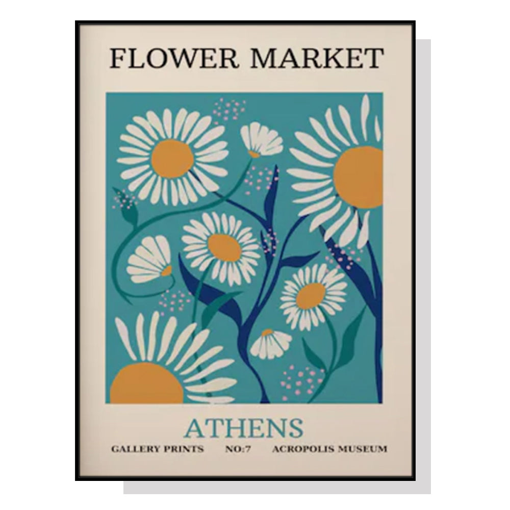 100cmx150cm Flower Market Athens Black Frame Canvas Wall Art