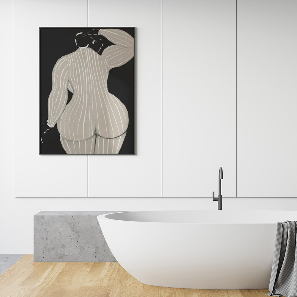 90cmx135cm Mid Century Lady Black Frame Canvas Wall Art