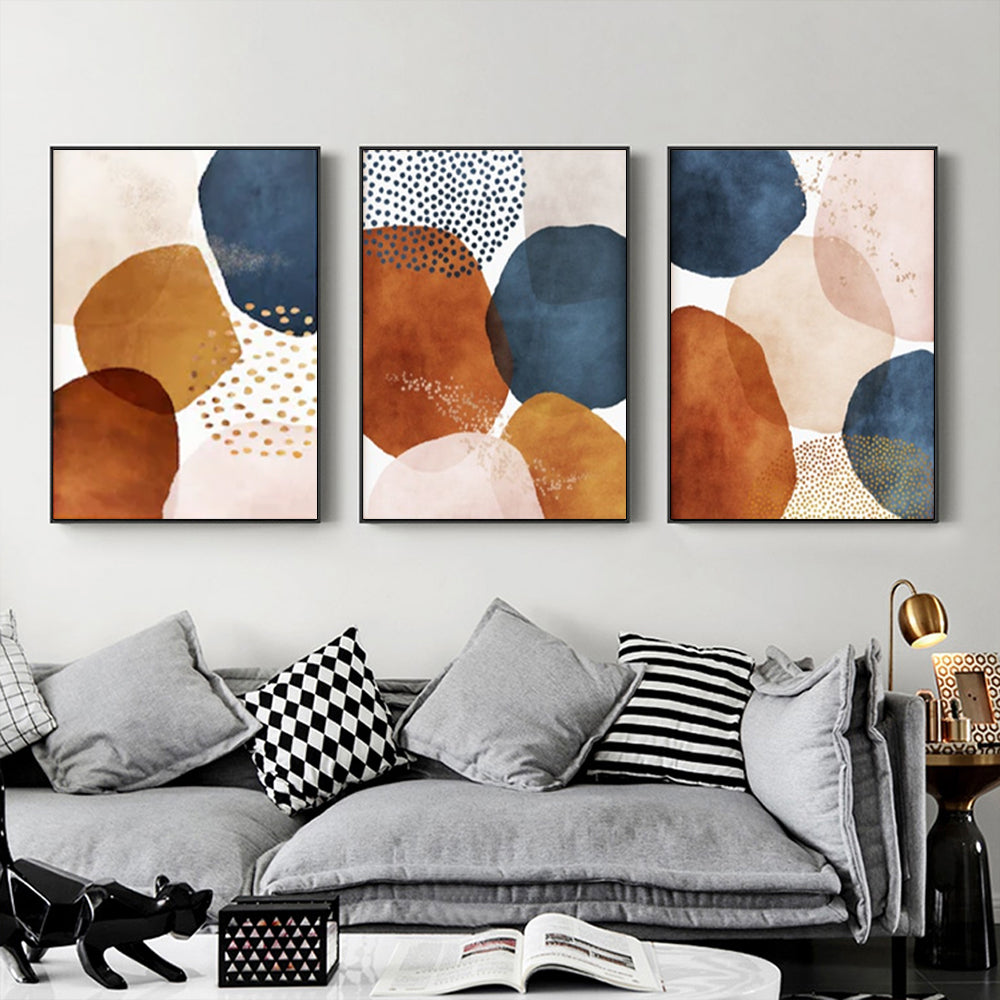 80cmx120cm Navy Pink Beige 3 Sets Black Frame Canvas Wall Art