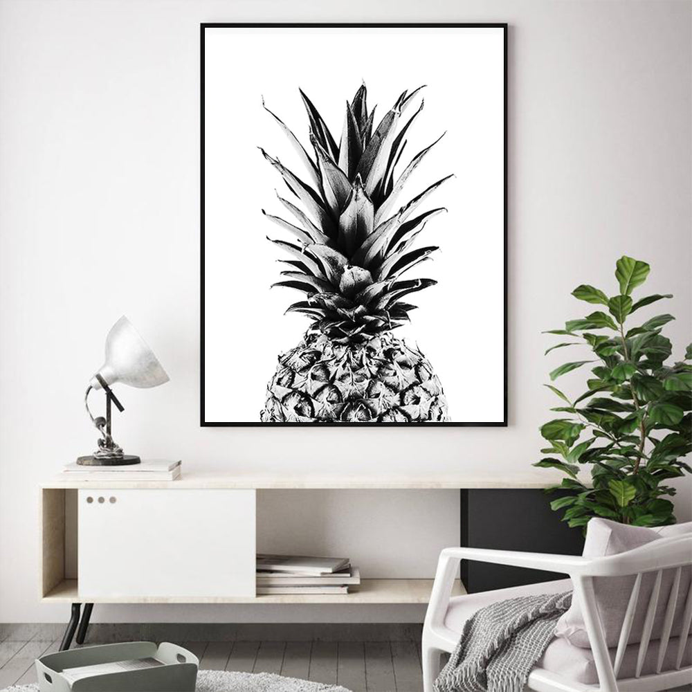 90cmx135cm Pineapple Black Frame Canvas Wall Art