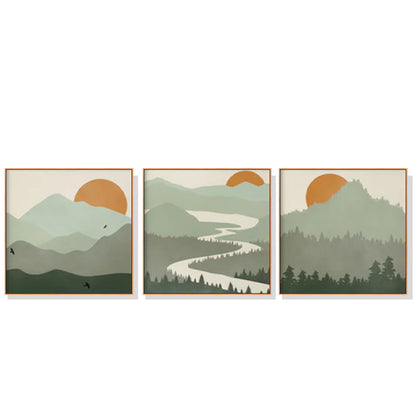 50cmx50cm Sage Green Landscapes 3 Sets Wood Frame Canvas Wall Art