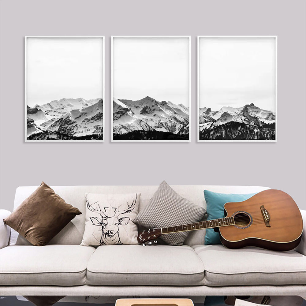 50cmx70cm Black White Mountain 3 Sets White Frame Canvas Wall Art