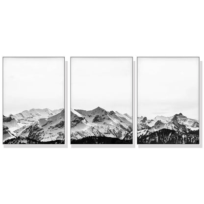 60cmx90cm Black White Mountain 3 Sets White Frame Canvas Wall Art