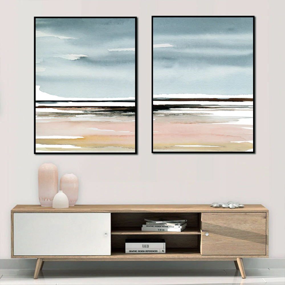 100cmx150cm Pink Beach Landscape 2 Sets Black Frame Canvas Wall Art