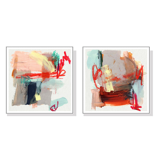 40cmx40cm Abstract Colourful Garden 2 Sets White Frame Canvas Wall Art