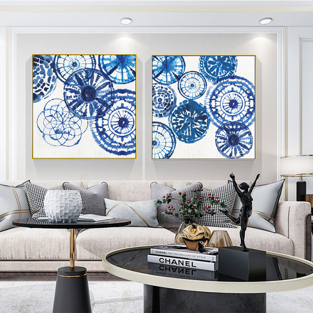 40cmx40cm Blue Day 2 Sets Gold Frame Canvas Wall Art