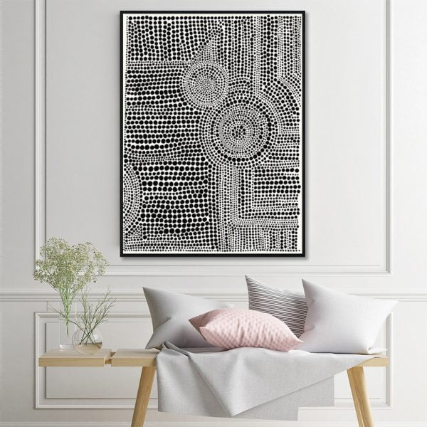 50cmx70cm Clustered Dots A Black Frame Canvas Wall Art