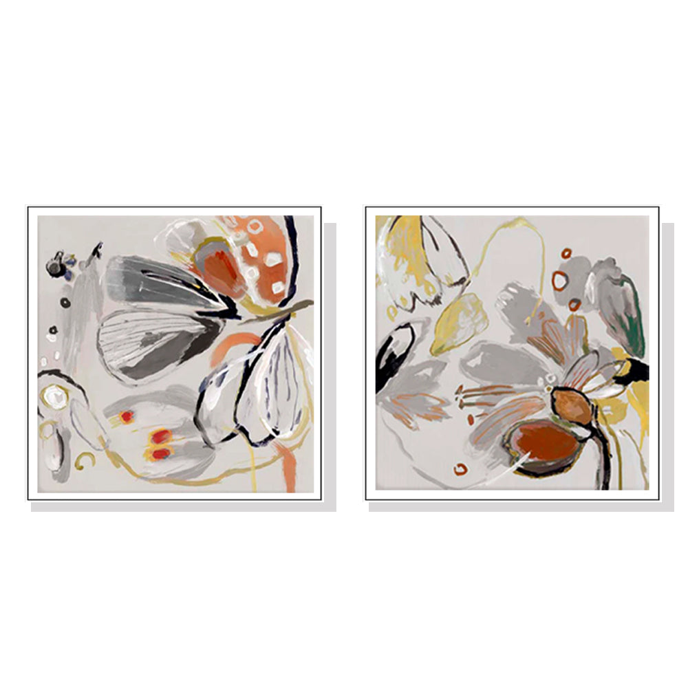 100cmx100cm Blooming Spring Floral 2 Sets White Frame Canvas Wall Art