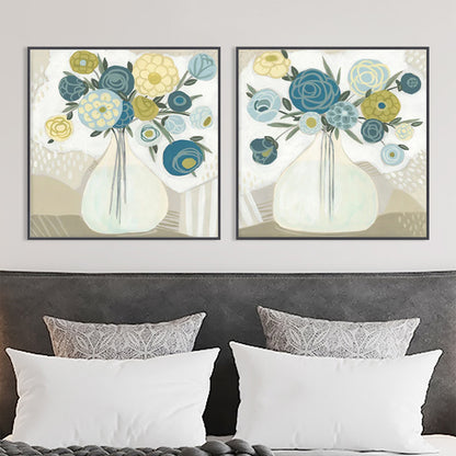 80cmx80cm Blue Bouquet 2 Sets Black Frame Canvas Wall Art