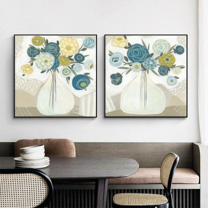 60cmx60cm Blue Bouquet 2 Sets Black Frame Canvas Wall Art