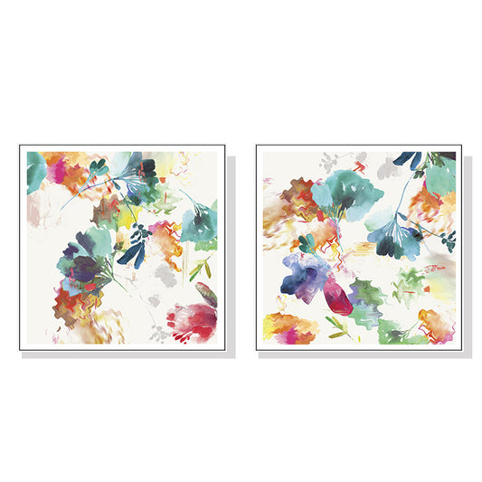 40cmx40cm Glitchy Floral 2 Sets White Frame Canvas Wall Art