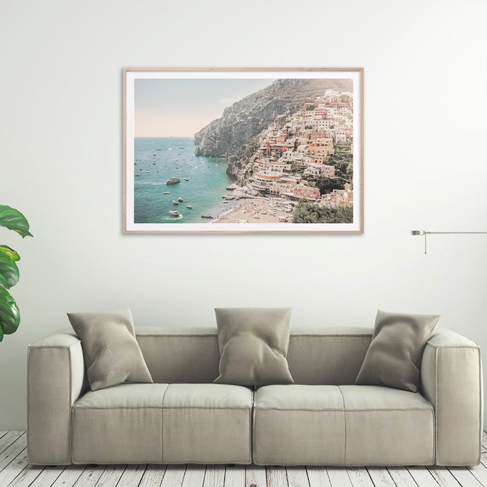 100cmx150cm Italy Amalfi Coast Wood Frame Canvas Wall Art