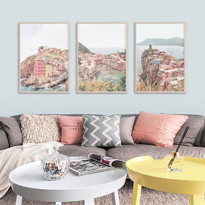 40cmx60cm Italy Cinque Terre 3 Sets Wood Frame Canvas Wall Art