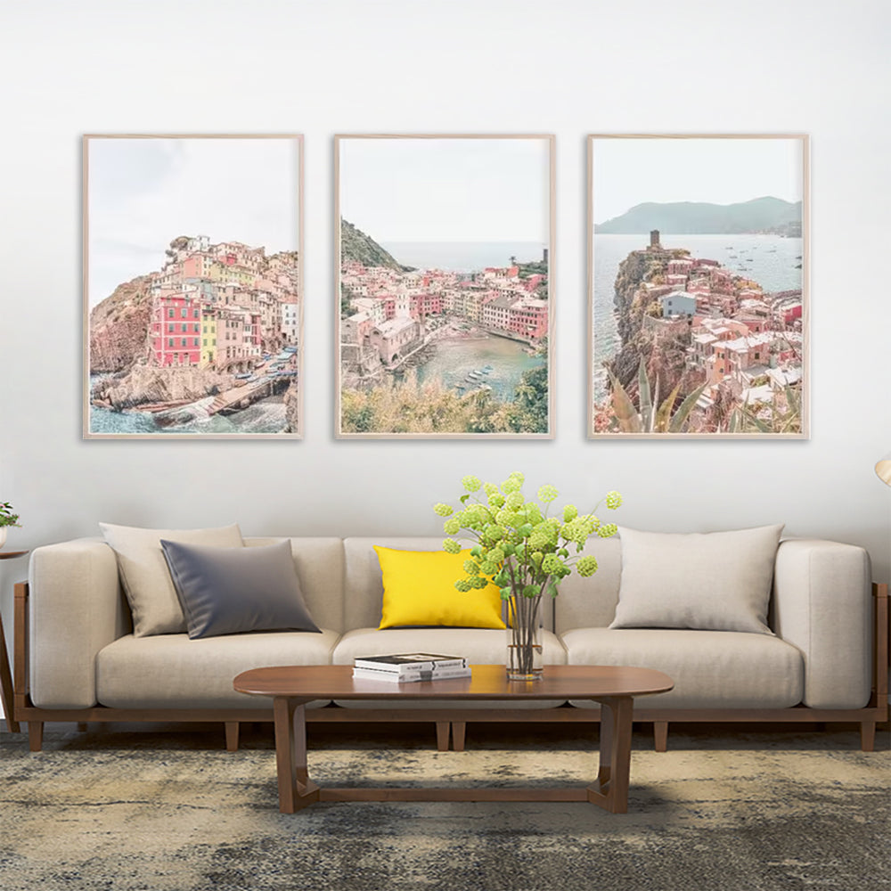 50cmx70cm Italy Cinque Terre 3 Sets Wood Frame Canvas Wall Art