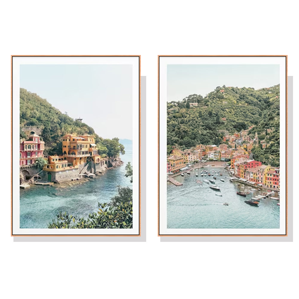 50cmx70cm Italy Coast 2 Sets Wood Frame Canvas Wall Art