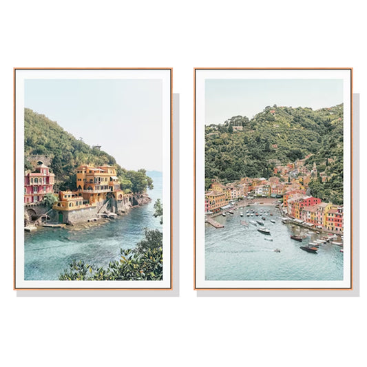 40cmx60cm Italy Coast 2 Sets Wood Frame Canvas Wall Art