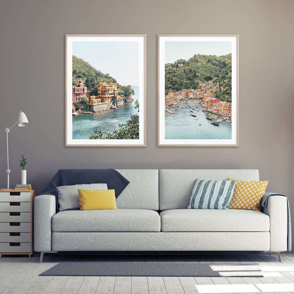 90cmx135cm Italy Coast 2 Sets Wood Frame Canvas Wall Art