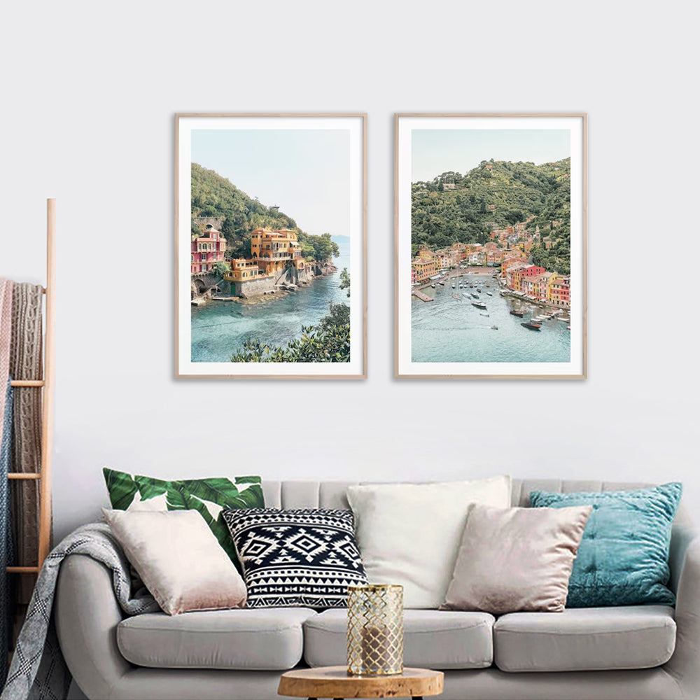 90cmx135cm Italy Coast 2 Sets Wood Frame Canvas Wall Art