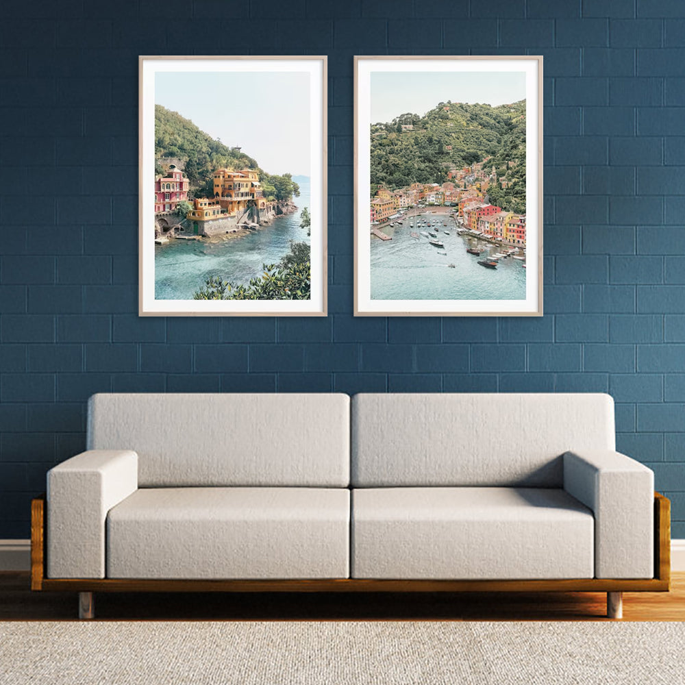 60cmx90cm Italy Coast 2 Sets Wood Frame Canvas Wall Art