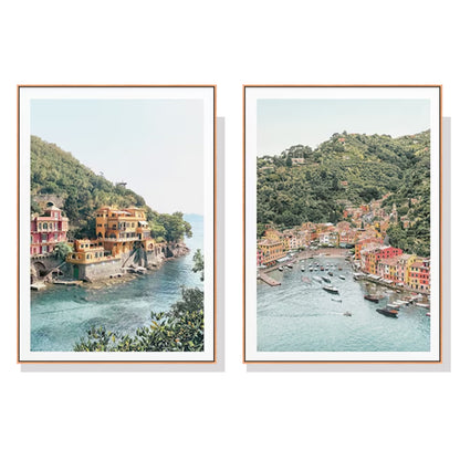 70cmx100cm Italy Coast 2 Sets Wood Frame Canvas Wall Art