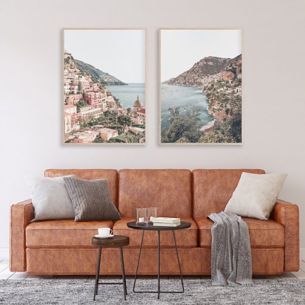 50cmx70cm Italy Positano 2 Sets Wood Frame Canvas Wall Art