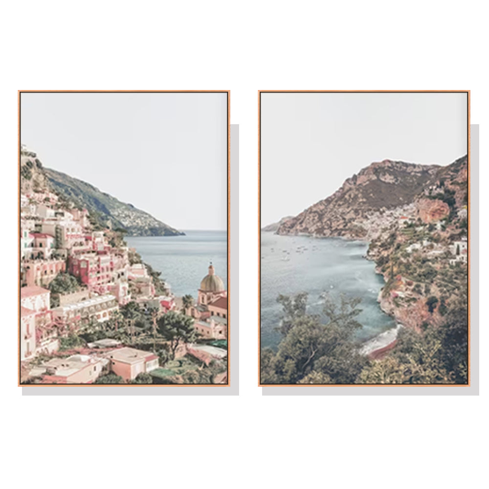 40cmx60cm Italy Positano 2 Sets Wood Frame Canvas Wall Art